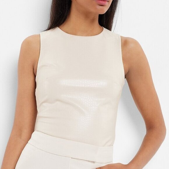 NWT Express Crocodile Embossed Body ContourBodysuit in Cream size S - Picture 1 of 9